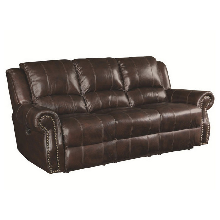 Canora Grey Algona Genuine Leather 90" Wide Rolled Arm Reclining Sofa